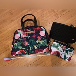 Betsey Johnson floral cosmetic travel makeup bag bundle
